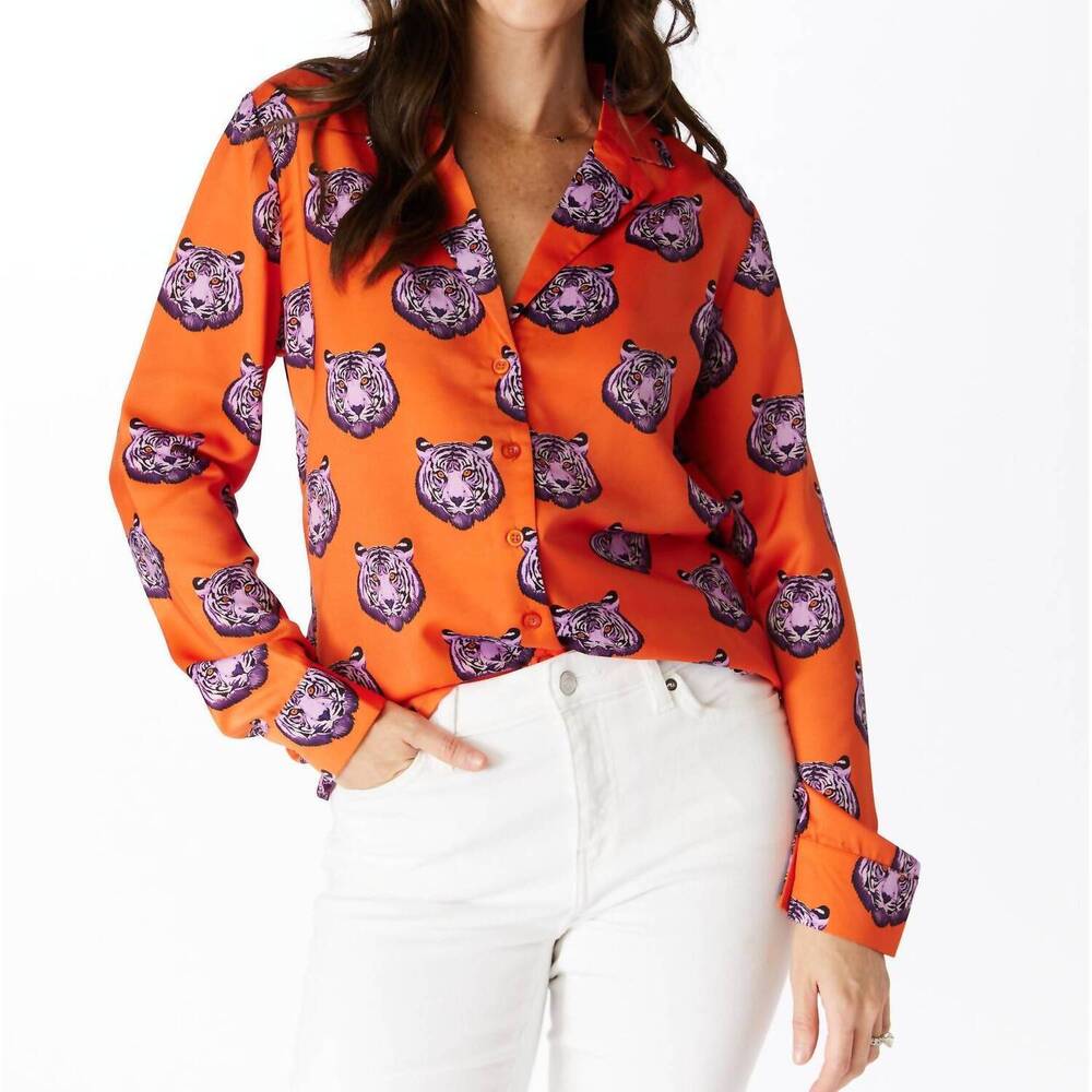 NEW STEWART SIMMONS clemson button up long sleeve shirt in orange